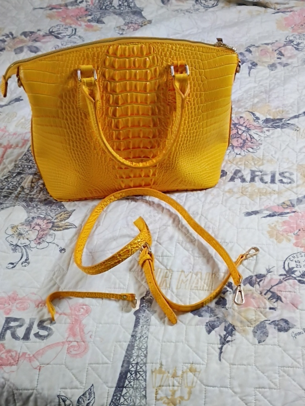 Croc-Embossed Yellow Women’s Satchel